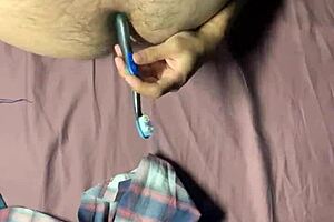 Hairy chest gay man gets off on camera