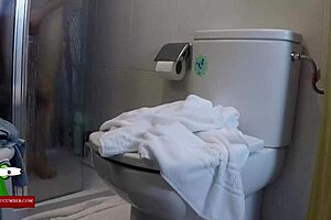 Mature amateur on top of the toilet masturbating cum