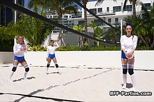 Amateur teens after volleyball practice, you know, group sex