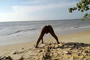 Elvie natural pussy at the beach boobed by maven