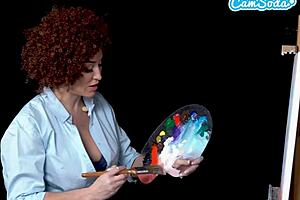 Austrian milf Helena Locke has large globes of swinging sex toys in a wet t-shirt bra during twerking