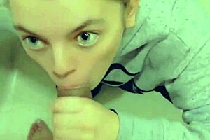 Tiny white girl gets better from a young nurse in the bathroom