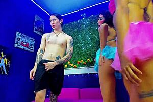 Webcam Threesome, Two amateurs get naughty in a steamy threesome