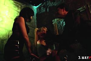 Wild and erotic 3way group sex with three busty babes