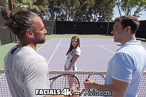Sensual S&M Redhead Mazy Myers receives hardcore and facial in a group scene