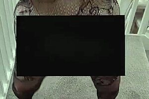 Big natural tits wife teases fishnet bodysuit action and then asks for me to cover her belly