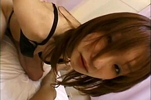 Young Asian girl with brown hair strips in hardcore blowjob in HD