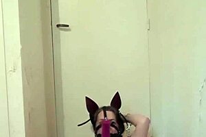 French whore get fingering as a pony girl in BDSM clip
