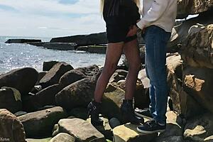 Casting porn beautiful blonde with stockings and high heels was caught cumming outside