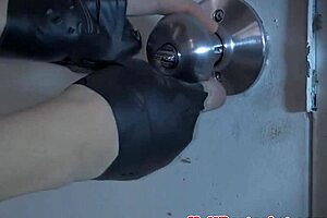 Shaved pussy sub in bondage and tired dildo surprise