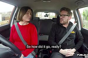 Public sex with a MILF and boobs natural tits brunette on a car and in POV