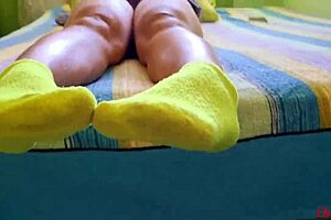 Footjob followed by toe sucking and pussy stroking my girlfriend’s friend