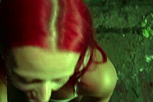 A big ass red headed teen has her pussy pumped in public for some dollars