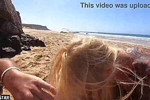 Sexed up European chick performs a live road head and gets a face full