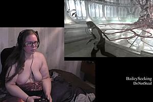 See a big booty gamer stripping and playing like the monster she is