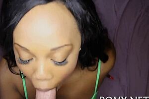 Big tits girl blows a cum shot on her face