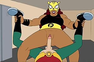 Cartoon sexually attractive females Starfire and Amazonic getting hardcore at hentai