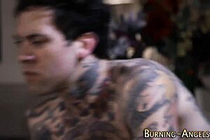 Dildoing gothic girls with tattoo drawings