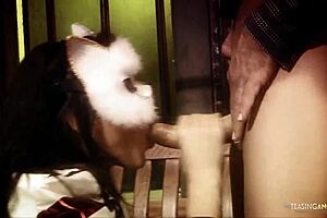 Animated sexy women in fishnets deepthroat blowjob and cumshot