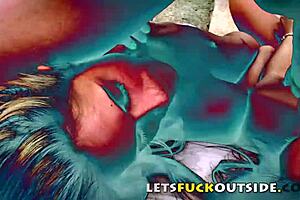 Outdoor threesome with two gorgeous babes and a big cock