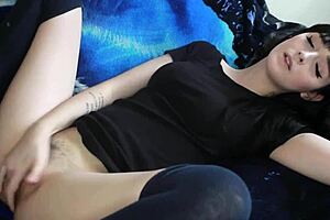 Masturbating petite girl with big tits to climax