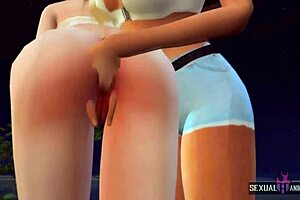 Busty girls get it on after a wild night at the beach in this steamy animation