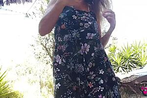 Nipple lover's dream: Extreme stretched nipples nipples and huge nipple rings flashing of hot mom with tiny small boobs in the outdoors