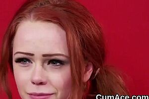 Hot fucking babe receives cum on her face from a lucky fellow
