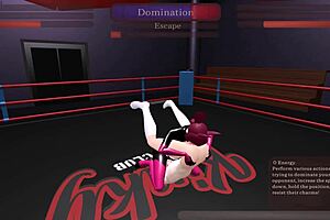 A BDSM, cock play in an anime wrestling game ring
