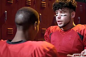Football players Adrian Hart and Joseph Castillan grind each other’s butt holes raw in the locker room