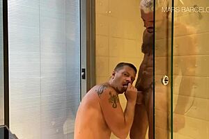 Hardcore bareback anal penetration of two men and a shower scene with the man having AIDS