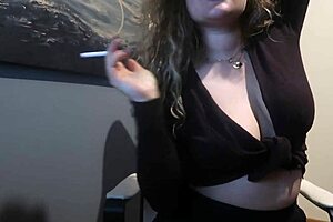 Chubby blonde close up hands and cigate fetish