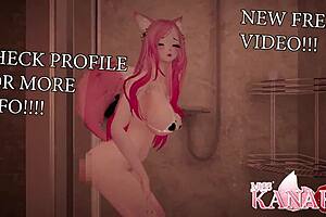 You get to watch a stunning catgirl fuck a dildo while taking a shower and then climaxing
