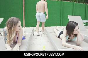 Teen stepsister and stepbrothers fuck toy in freeuse family video