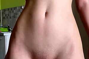 Wearing glasses teen enjoys dildo, masturbation