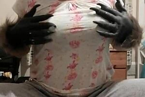 Teen babe masturbates alone with wet pants and spunking climax