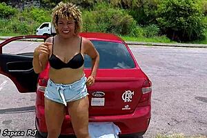 Brazilian MILF touches herself for a climax while on a halt within a road at that