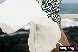European beauty Francy Torino shows off her slim figure in outdoor solo session