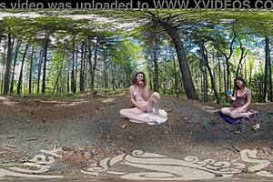 Amateur with turquoise tattoos cums outside with toys in VR