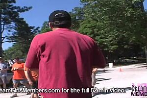 Nudist game results in outdoor nudity and tear off with the clothes