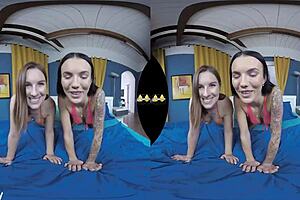 Girls lesbians fuck in Virtual Reality video, lesbian girls exhibit pissing and licking games