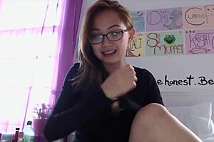 Newly legal Asian teen with big tits and a great personality loves posting videos about her life on a blog