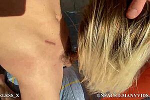 A blonde, big buttocks, and beautiful woman receives a hard fuck after a throat f ** king and swallowing and disappears between the legs to see a facial ejaculation