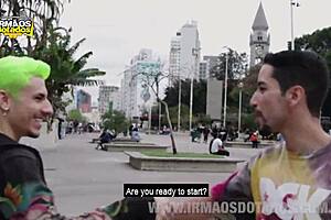 A brazilian boy with a tattoo fuck a skater boy, who ended up receiving the big cock bareback