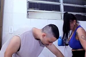 Young boxing trainer in this vid is surprised by poolside blowjob