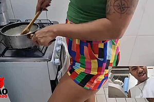 Inter racial milf and boy went on for kitchen sex
