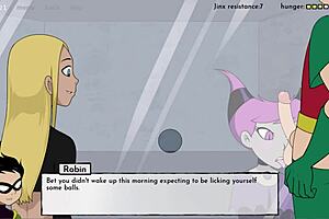 Cartoon alien sucks cock and is boned by a robot