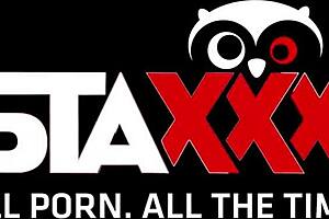 Three milfy blonde women with toys in beds all enjoying a black shaft with a Staxxx label