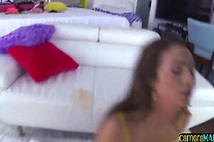 An intense POV sex and swallowing cum big titted beauty