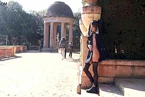 Spanish girl exposes tiny tits in a park